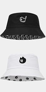 Embroidered Bucket Hats Unisex Summer Travel Beach Fisherman Cap for Men Women Teens White Cat