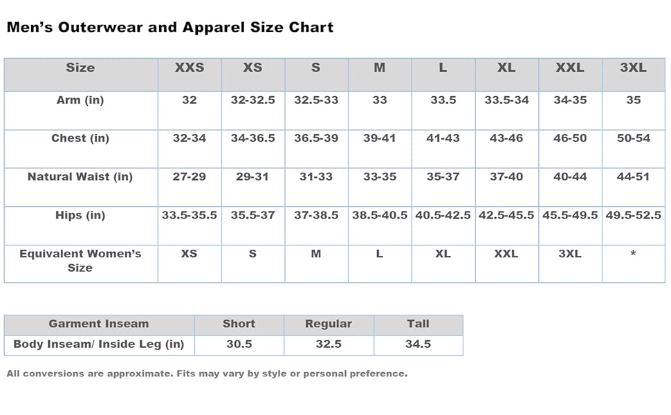 burton mens size chart