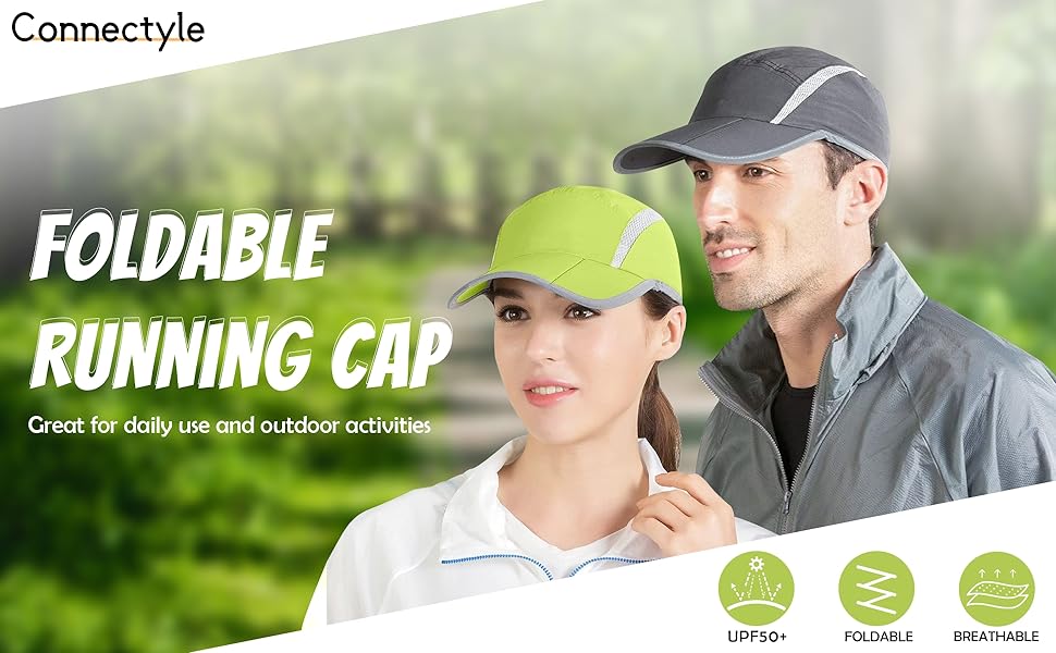 Connectyle mens baseball cap womens run cap quick drying sports hat for men women foldable long brim