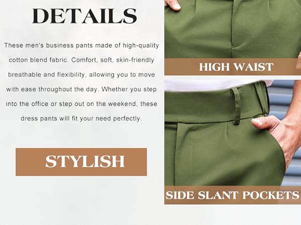 Mens Chino Pants Slim Fit Flat Front Stretch Skinny Tapered Dress Pants Casual Trousers