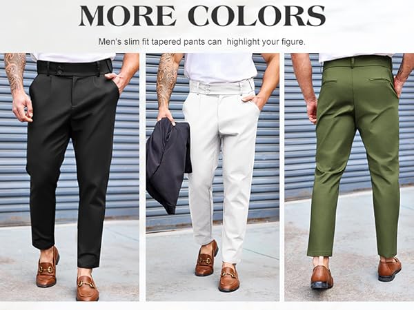 Mens Chino Pants Slim Fit Flat Front Stretch Skinny Tapered Dress Pants Casual Trousers