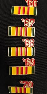 vietnam war era lapel pins with custom date red green yellow ribbon