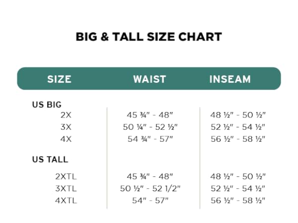 Big and Tall Size Chart 