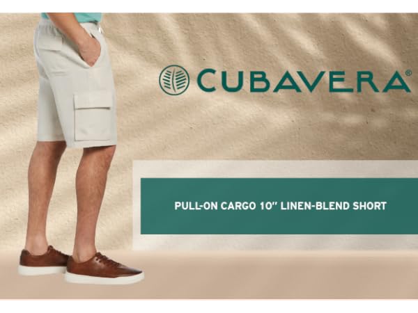 PULL-ON CARGO 10” LINEN-BLEND SHORTS