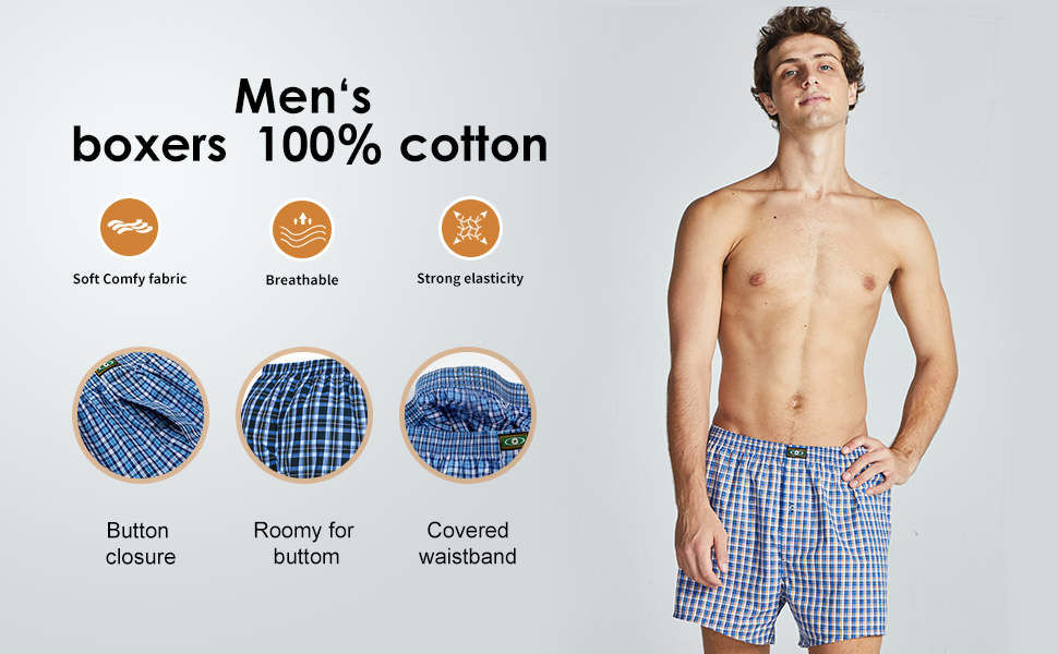 Mens woven boxer shorts, underwear briefs boxer pack, all cotton mens boxers