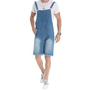 short bib overalls for men jean summer slim fit loose stretch blue jumpsuit suit pants fashion