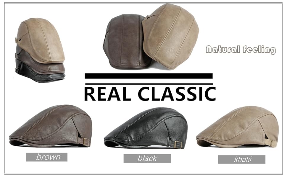 Qianuer Leather Newsboy Hats for Men