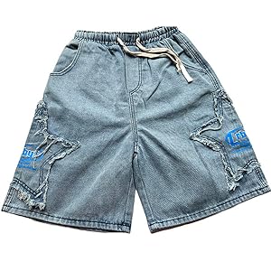 mens star patchwork denim short