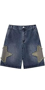 Mens Star Patchwork Denim Shorts