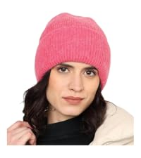 JILANI hot pink beanie Thick Cable Knit Faux Fuzzy Fur Pom Fleece Lined Skull Cap Cuff Beanie men