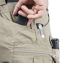 Two wide back pockets. Two small back pockets for mags, folding knife, flashlight, etc.