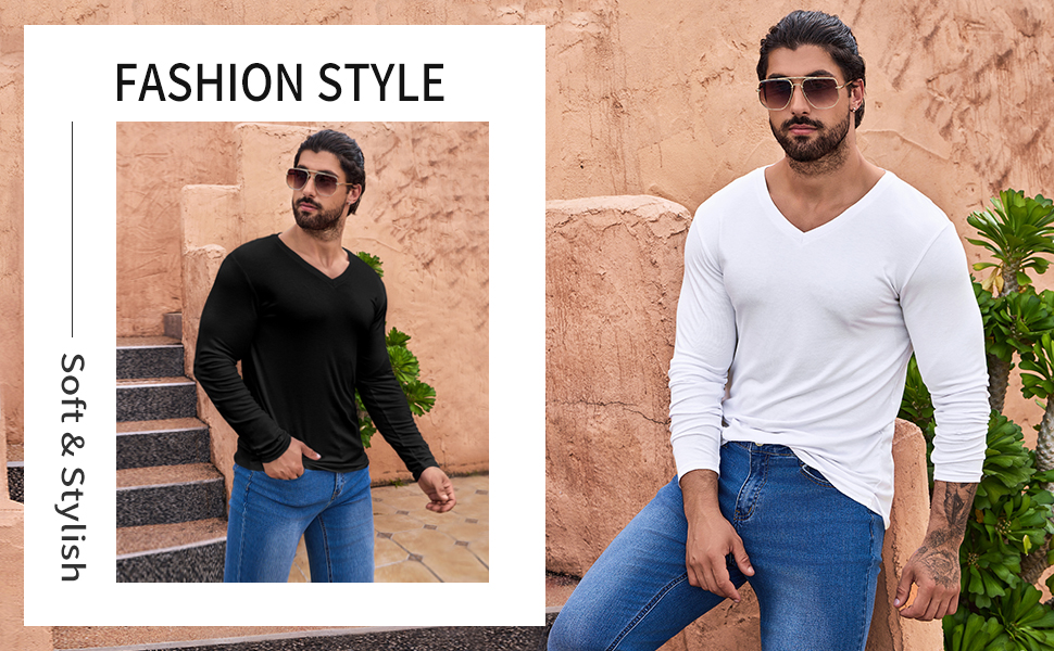 long sleeve v neck shirts for men 