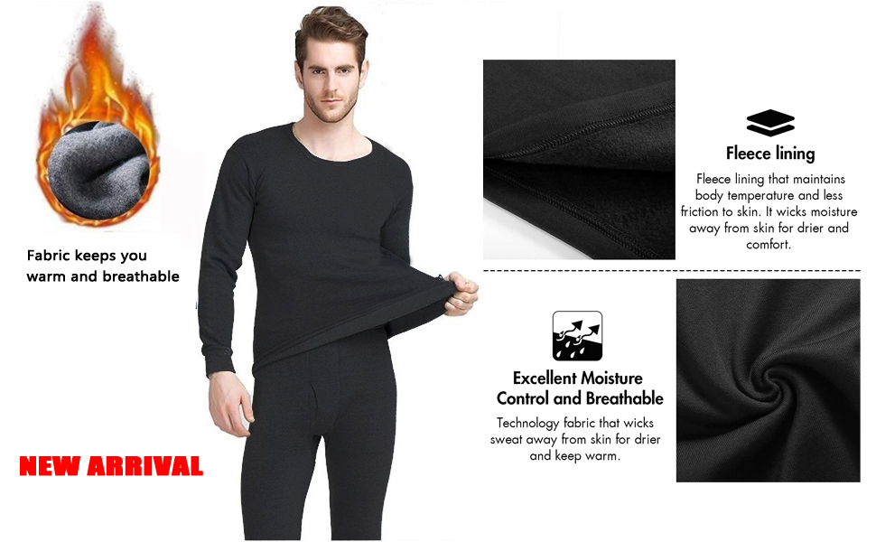 Daupanzees Men''s Ultra Soft Thermal Underwear Elastic Lightweight Thin Fleece Lined Long Johns Set