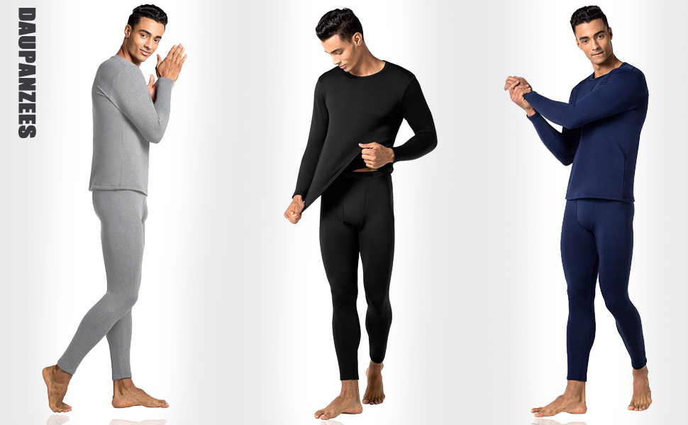 Daupanzees Men''s Ultra Soft Thermal Underwear Elastic Lightweight Thin Fleece Lined Long Johns Set