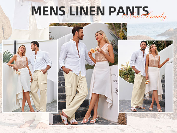 cargo cotton linen pants for men