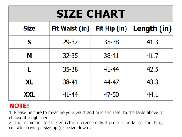 size chart for mens cargo pants