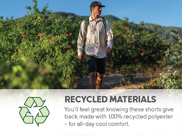 Mens shorts made from recycled materials, 100% recycled polyester