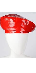 Red Patent Military Beret Hat