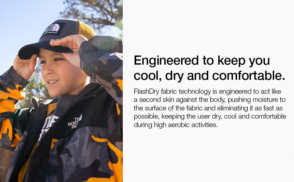 Flashdry technology engineered to keep you cool, dry and comfortable.