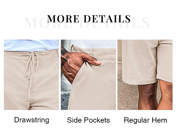  Men''s Linen Casual Classic Short Elastic Waist Summer Beach Lightweight Board Slim-Fit with Pockets