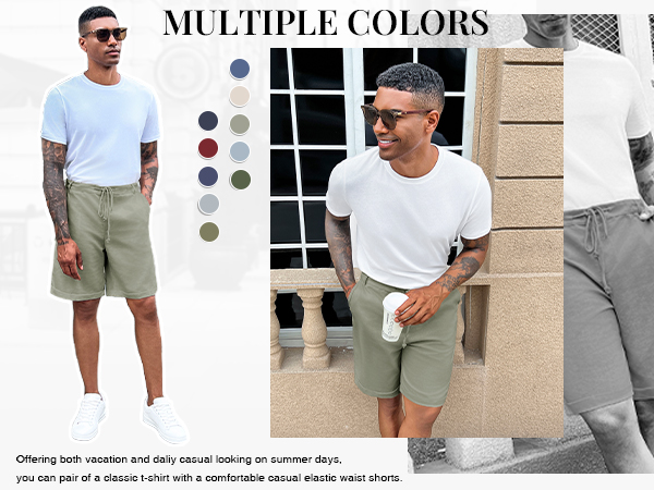  Men''s Linen Casual Classic Short Elastic Waist Summer Beach Lightweight Board Slim-Fit with Pockets