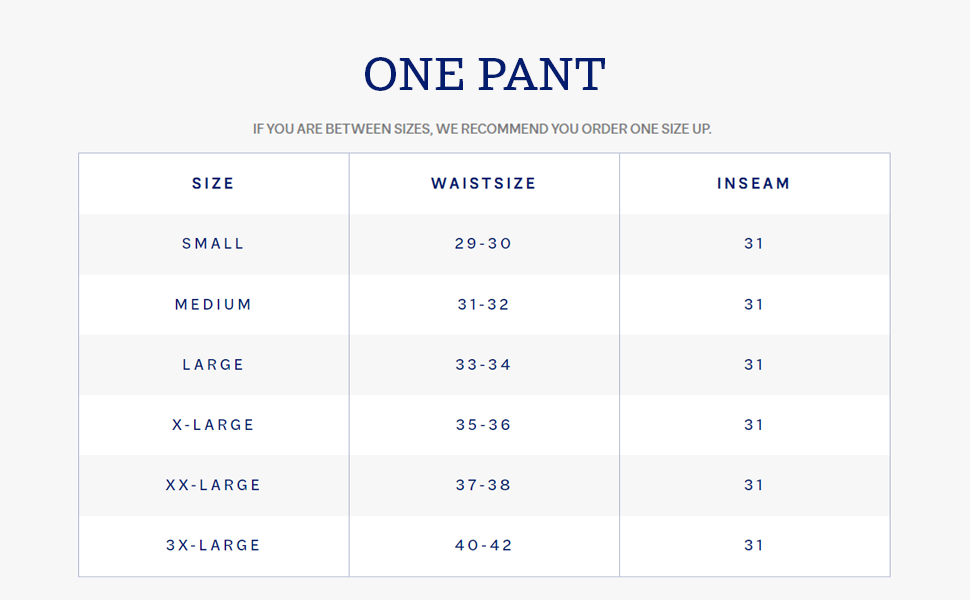 one pant size chart