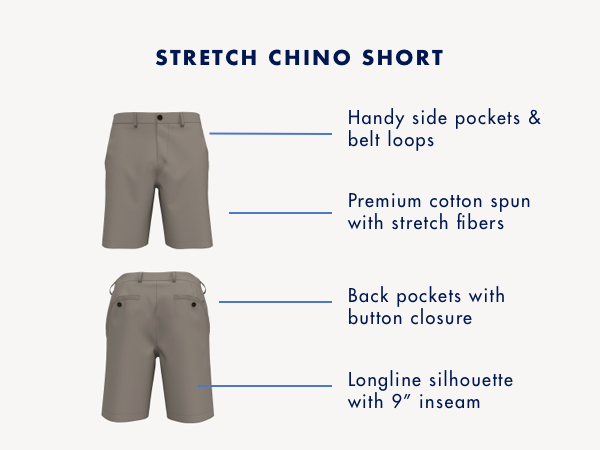 The Quintessential Classic: Stretch Chino Short Infographic