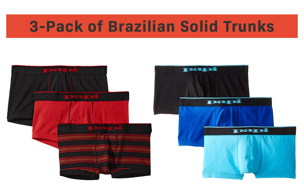 Papi Men''s Stylish Brazilian Solid and Print Trunks (3-Pack of Men''s Underwear) 