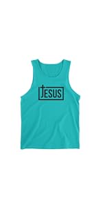 Jesus Tank Top Men Blue Christian Apparel Clothes Gifts Biblical Scripture