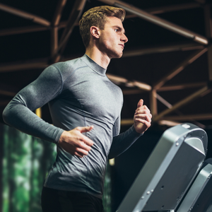 a man running at the gym while wearing mens ball pouch underwear