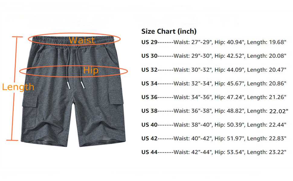 Mens Cargo Shorts Size Chart