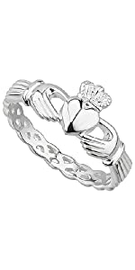 Real Sterling Silver with Braided Band - Irish Friendship Claddagh Ring