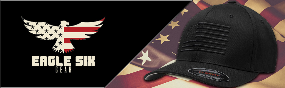 Black American flag embroidered on black Flexfit hat