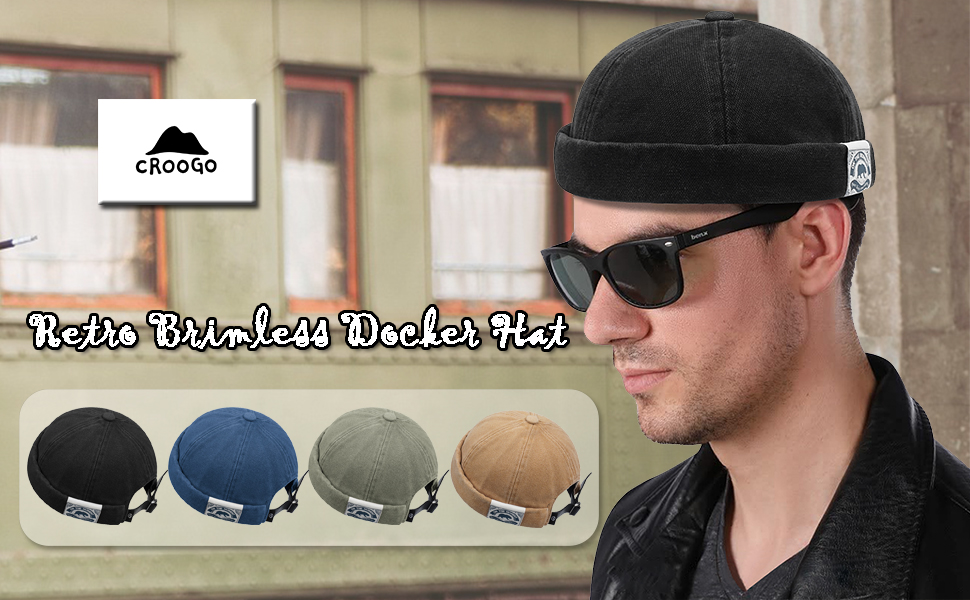 Washed Cotton Docker Cap Brimless Skullcap Sailor Cap Rolled Cuff Beanie Hat Adjustable Landlord Hat