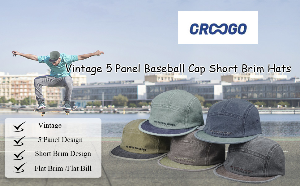 Vintage 5 Panel Baseball Cap Short Brim Hats for Men Cotton Flat Bill Dad Hat