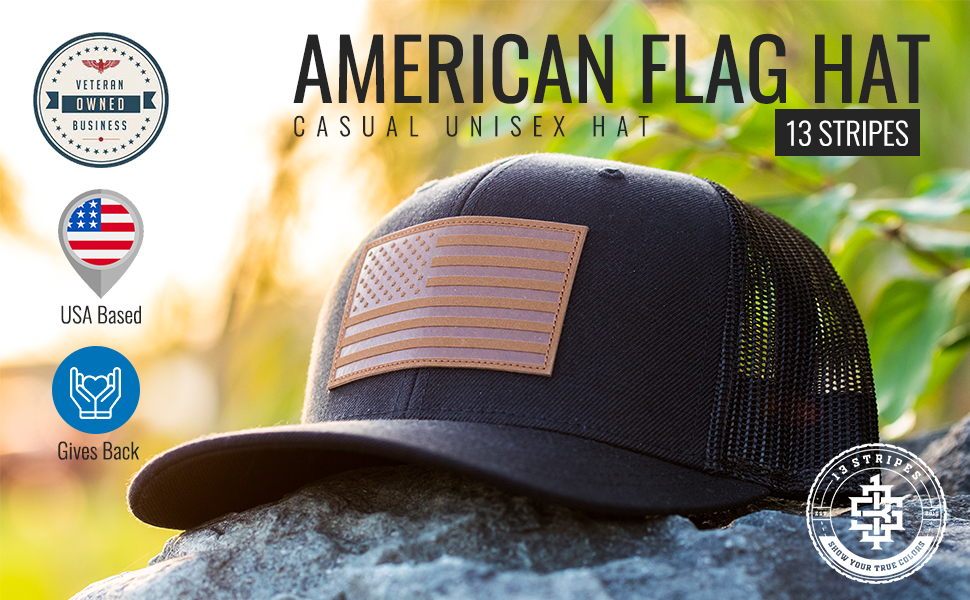 American Flag Hat, Leather Patch Hat, Mens Hat, Patiotic, USA Hat, USA Headwear, Outdoor Hat