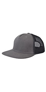 5P-Mesh Back Trucker Flat Brim Hat-Dark Grey