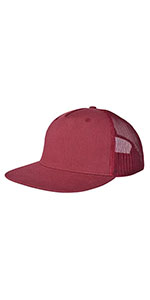 5P-Mesh Back Trucker Flat Brim Hat-Wine