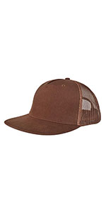 5P-Mesh Back Trucker Flat Brim Hat-Brown