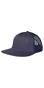 5P-Mesh Back Trucker Flat Brim Hat-Navy Blue