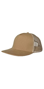 5P-Mesh Back Trucker Flat Brim Hat-Khaki