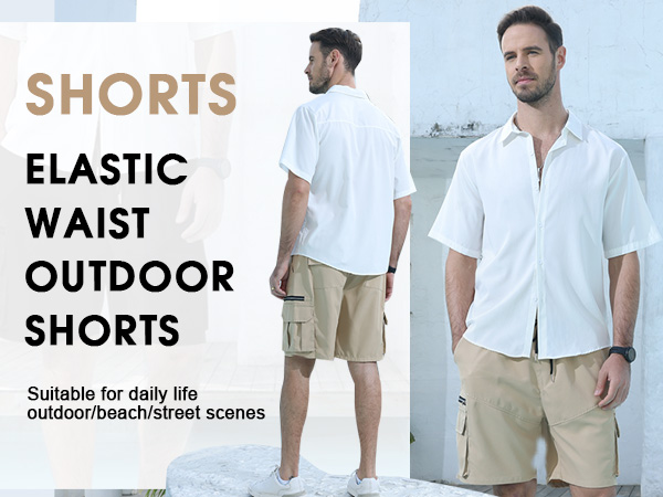 Men''s Cargo Shorts Casual Drawstring Elastic Waist Outdoor Lightweight Workout Hiking Short 