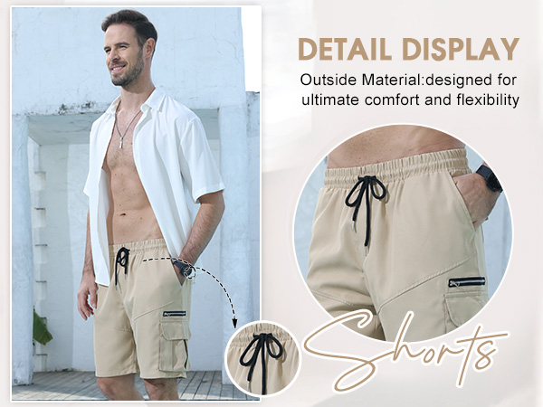 Men''s Cargo Shorts Casual Drawstring Elastic Waist Outdoor Lightweight Workout Hiking Short 