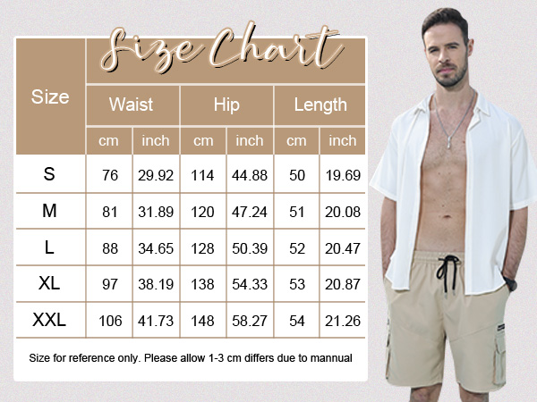 Men''s Cargo Shorts Casual Drawstring Elastic Waist Outdoor Lightweight Workout Hiking Short 