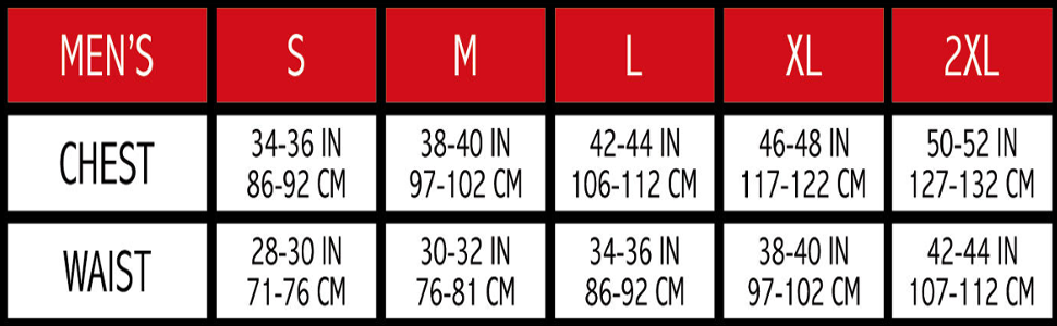 size chart mens thermal sets base layer therma long john