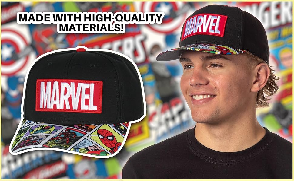 Marvel Mens'' Comic Scenes Halftone Precurve Snapback Cap Hat OSFM