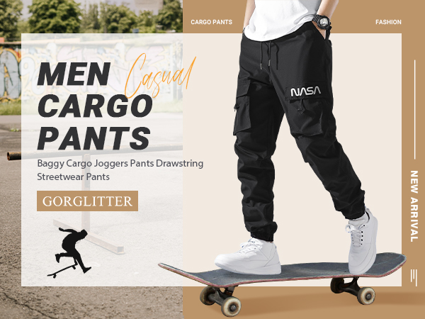 Baggy Cargo Joggers Pants Drawstring Streetwear Pants with Flat Pockets