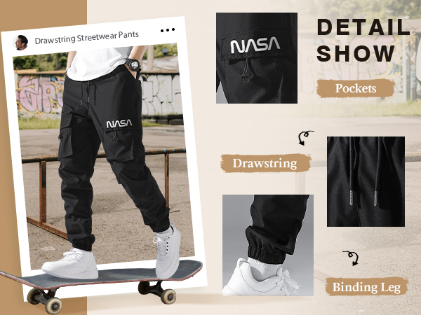 Baggy Cargo Joggers Pants Drawstring Streetwear Pants with Flat Pockets