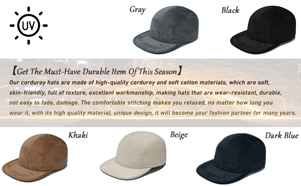 Corduroy Baseball Caps,5 Panel Trucker Hat,Retro Flat Brim Cap,Casual Sports Cap,Baseball Snapback