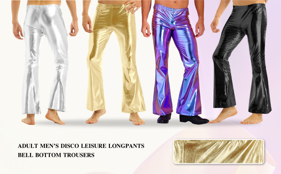 Men''s Shiny Metallic 60s 70s Disco Bell Bottoms